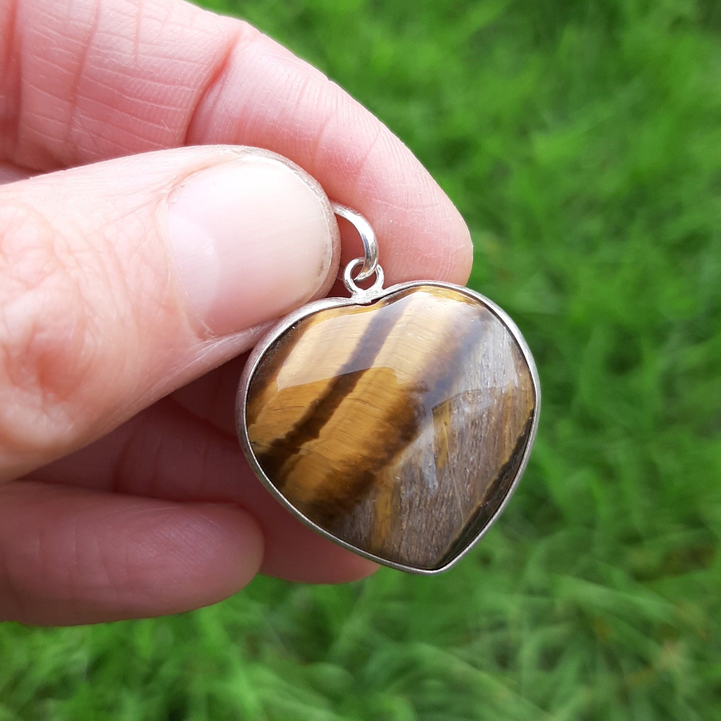 Tigers Eye Heart Pendant in 950 Silver