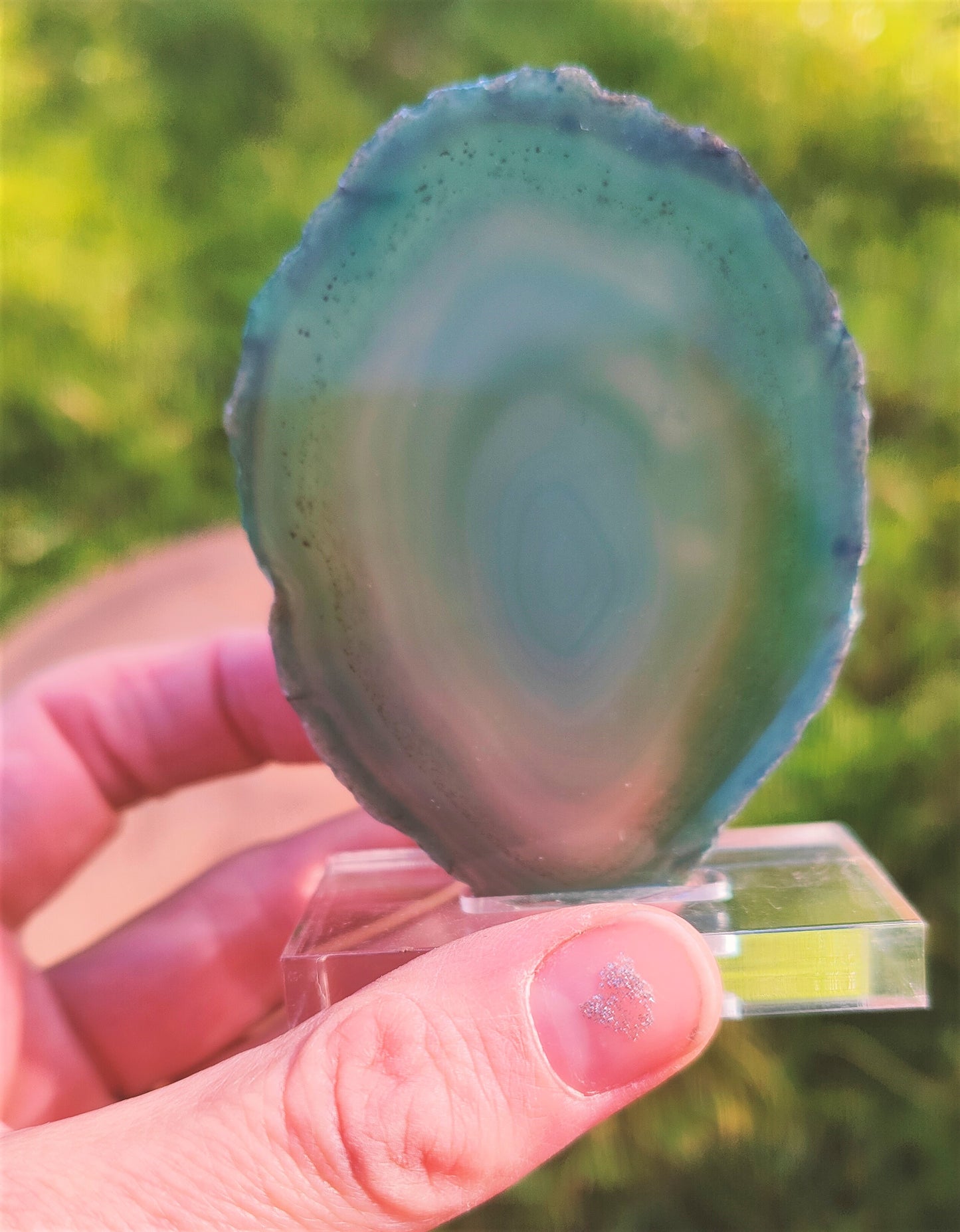 Green Agate Slice on Stand