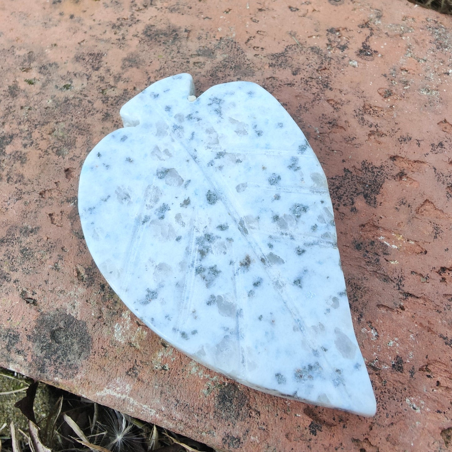 Kiwi Jasper Carved Leaf 7cm