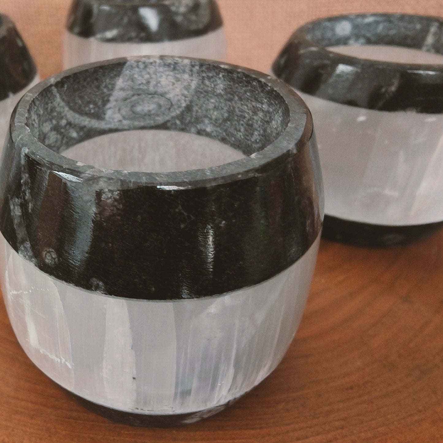 Selenite and Orthoceras Candle Holder