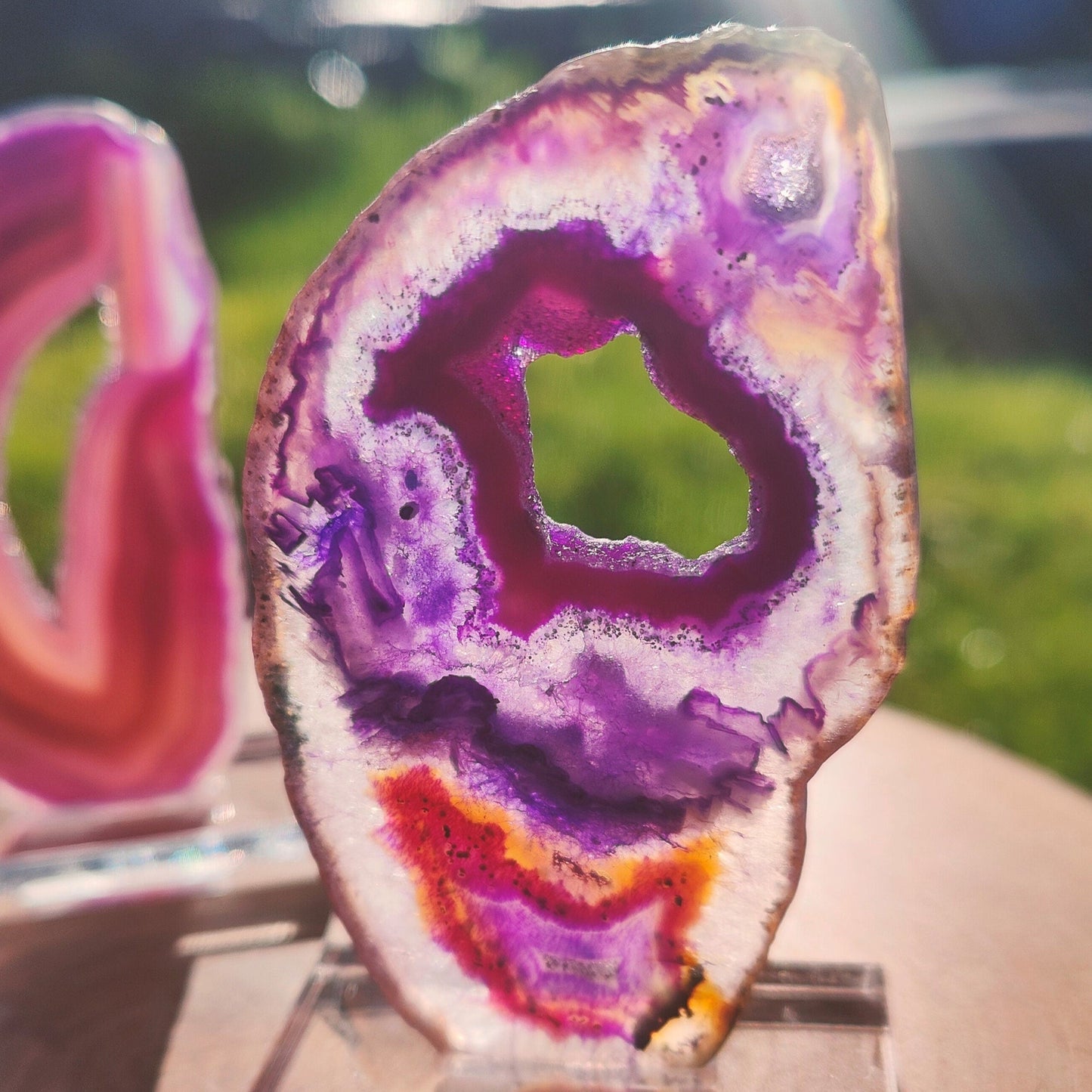 Purple Agate Slice on Stand