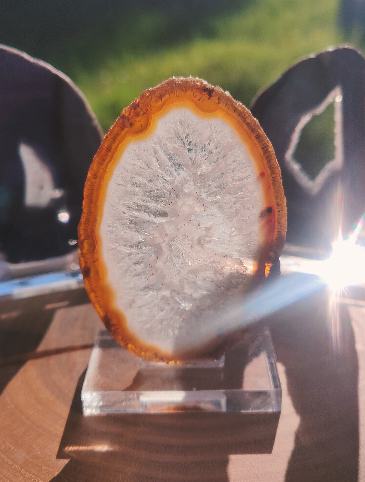 Black/White Agate Slice on stand