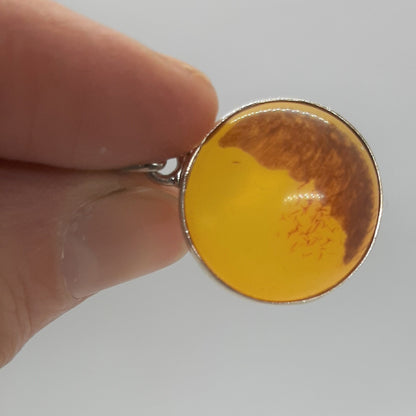 925 Sterling Silver Round Pendant with Amber