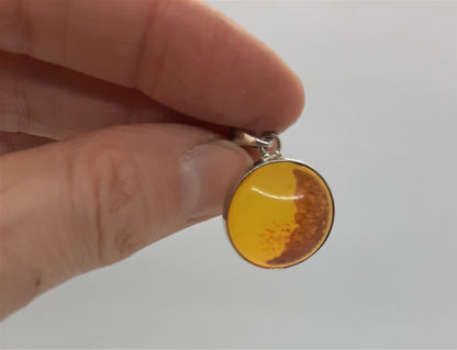 925 Sterling Silver Round Pendant with Amber