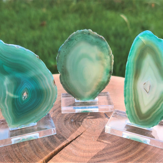 Green Agate Slice on Stand