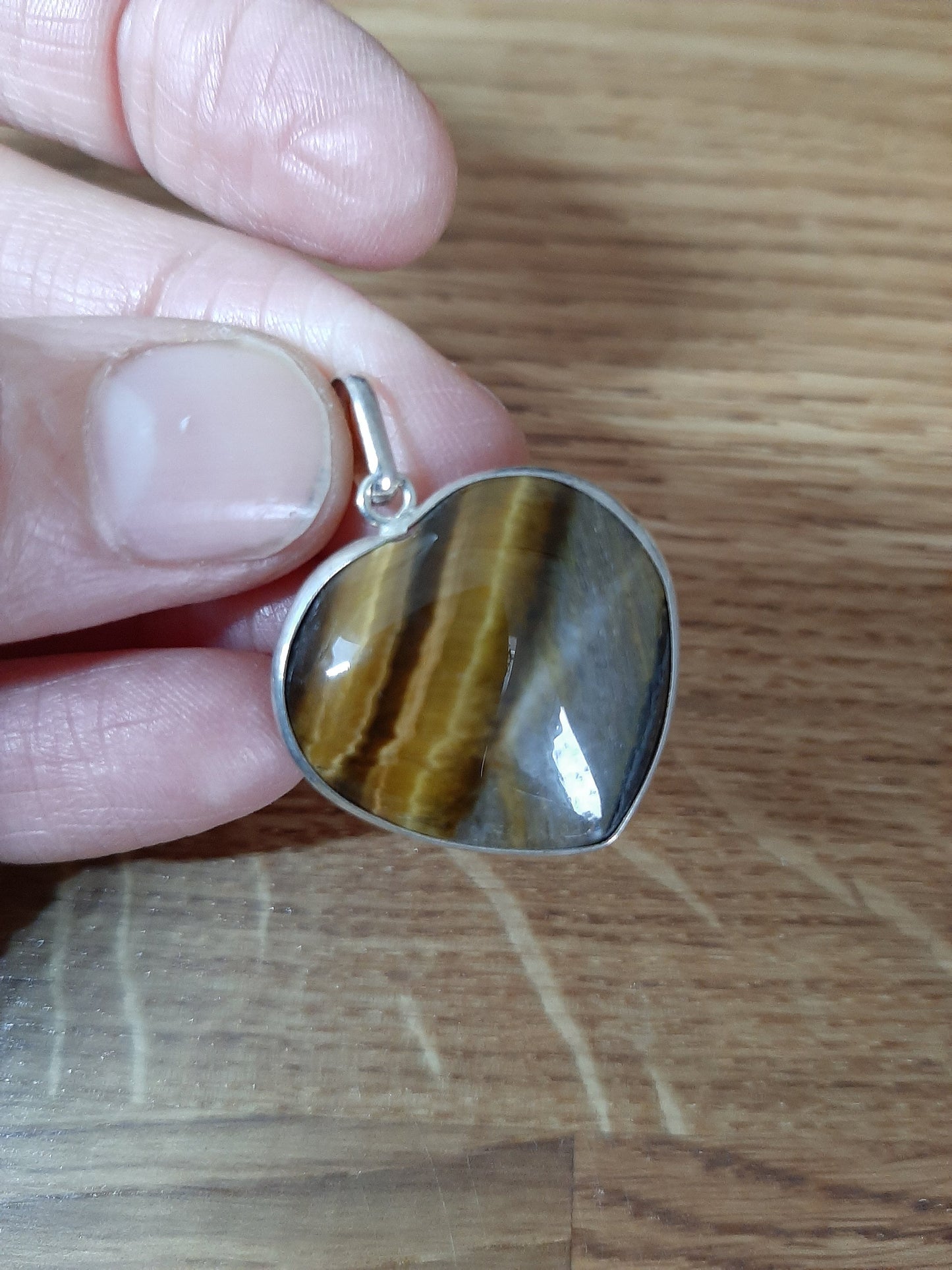 925 Quartz Tigers Eye Heart Pendant