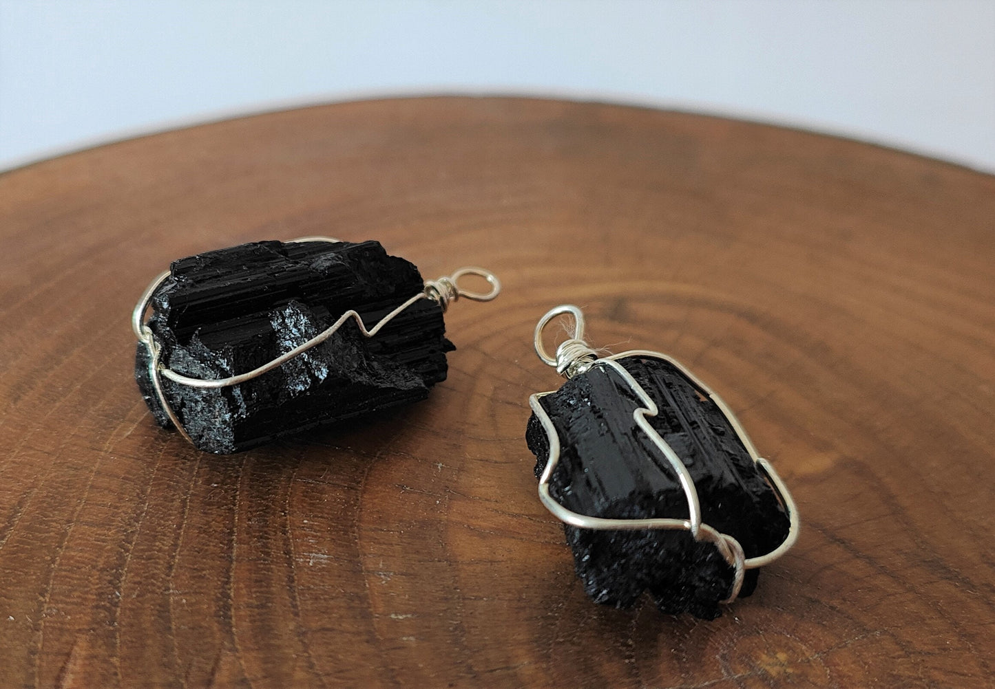 Wire wrapped Quartz/Obsidian Pendants