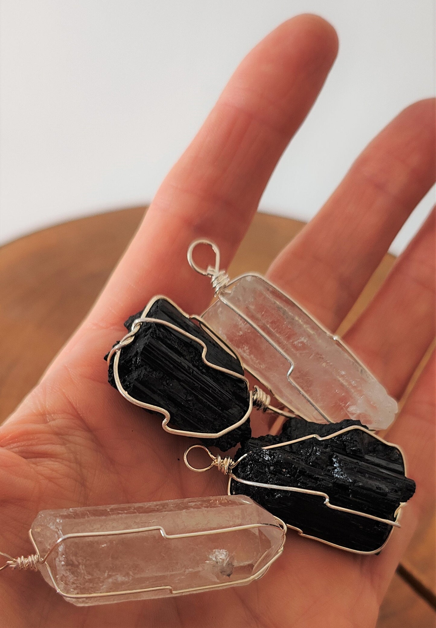 Wire wrapped Quartz/Obsidian Pendants