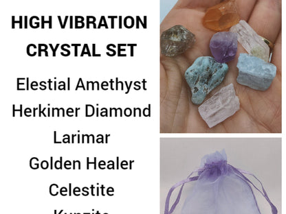 High Vibration 7 Crystal Gift Pack | Rare gemstones | Healers' Pack | Herkimer diamond, Golden Healer, Larimar |